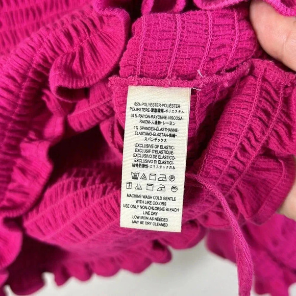 Free People Brenyce smocked Boho top blouse ruffled sleeves jungle flower SZ M - Picture 8 of 14